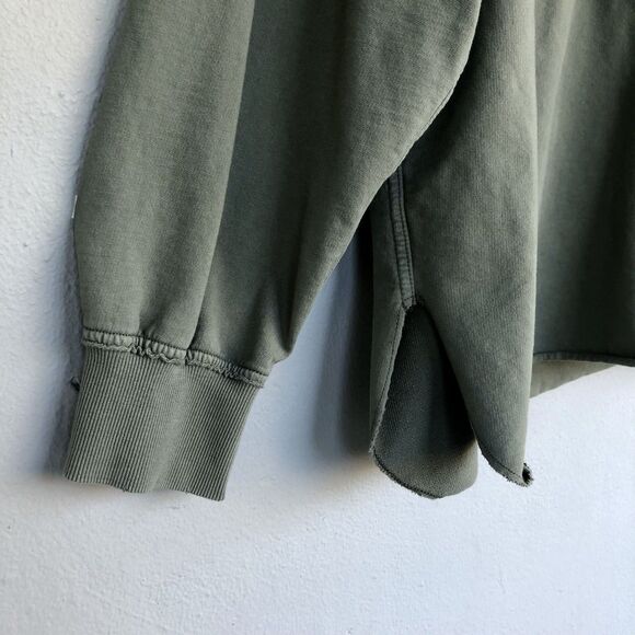 Aerie Henley Sweatshirt Top Women L Army Green Oversize Distressed Button Cozy - Picture 4 of 14